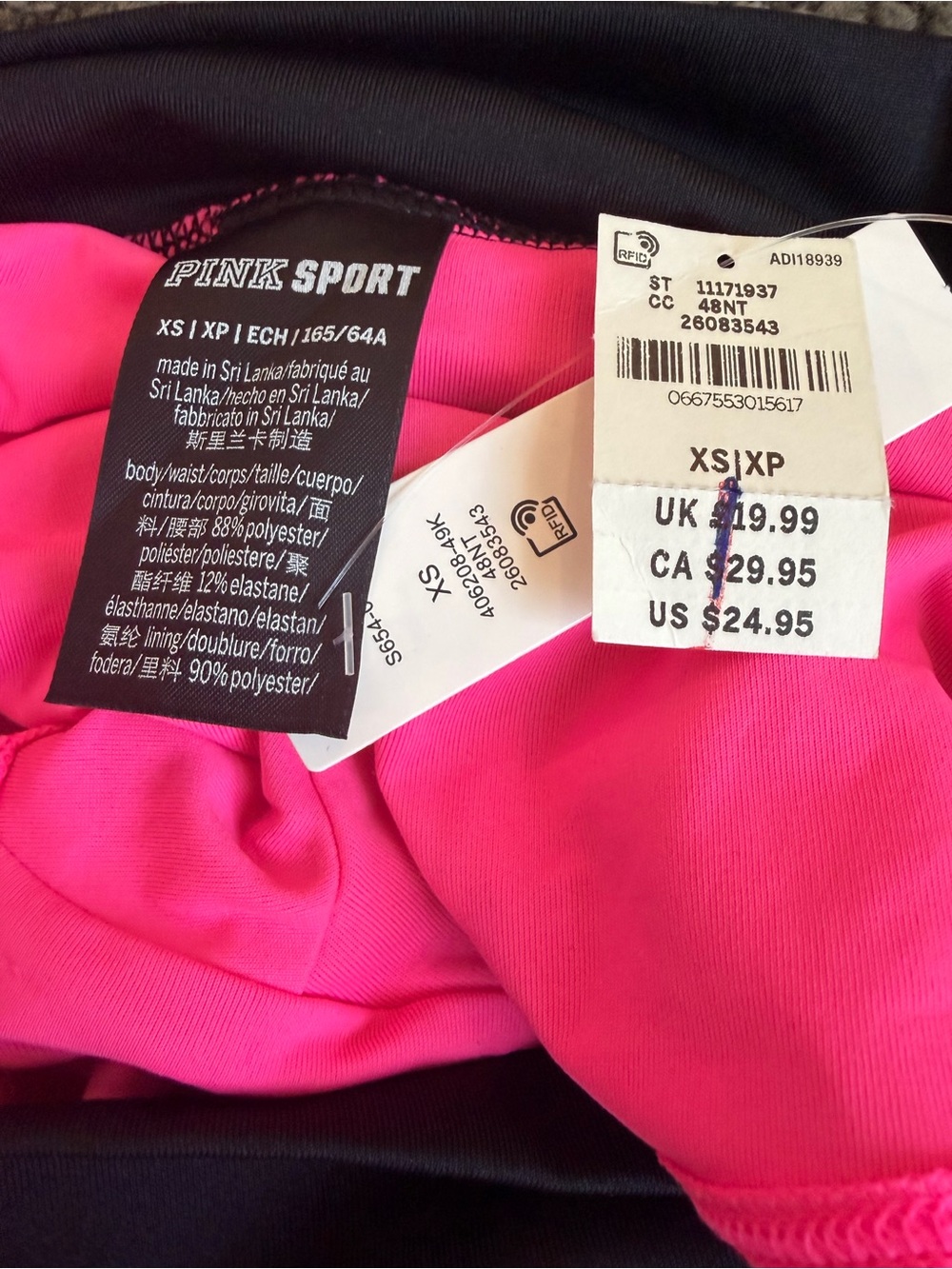 NWT VS PINK Gym to Swim Ruched Bikini Shorts Neon Pink Black - XS - NEW - Picture 3 of 4